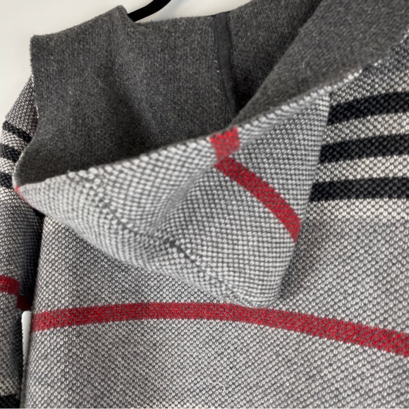 RD STYLE Cardigan W’s S Grey Hooded Cozy Open Front Longline Red Stripe Coatigan - Picture 7 of 12